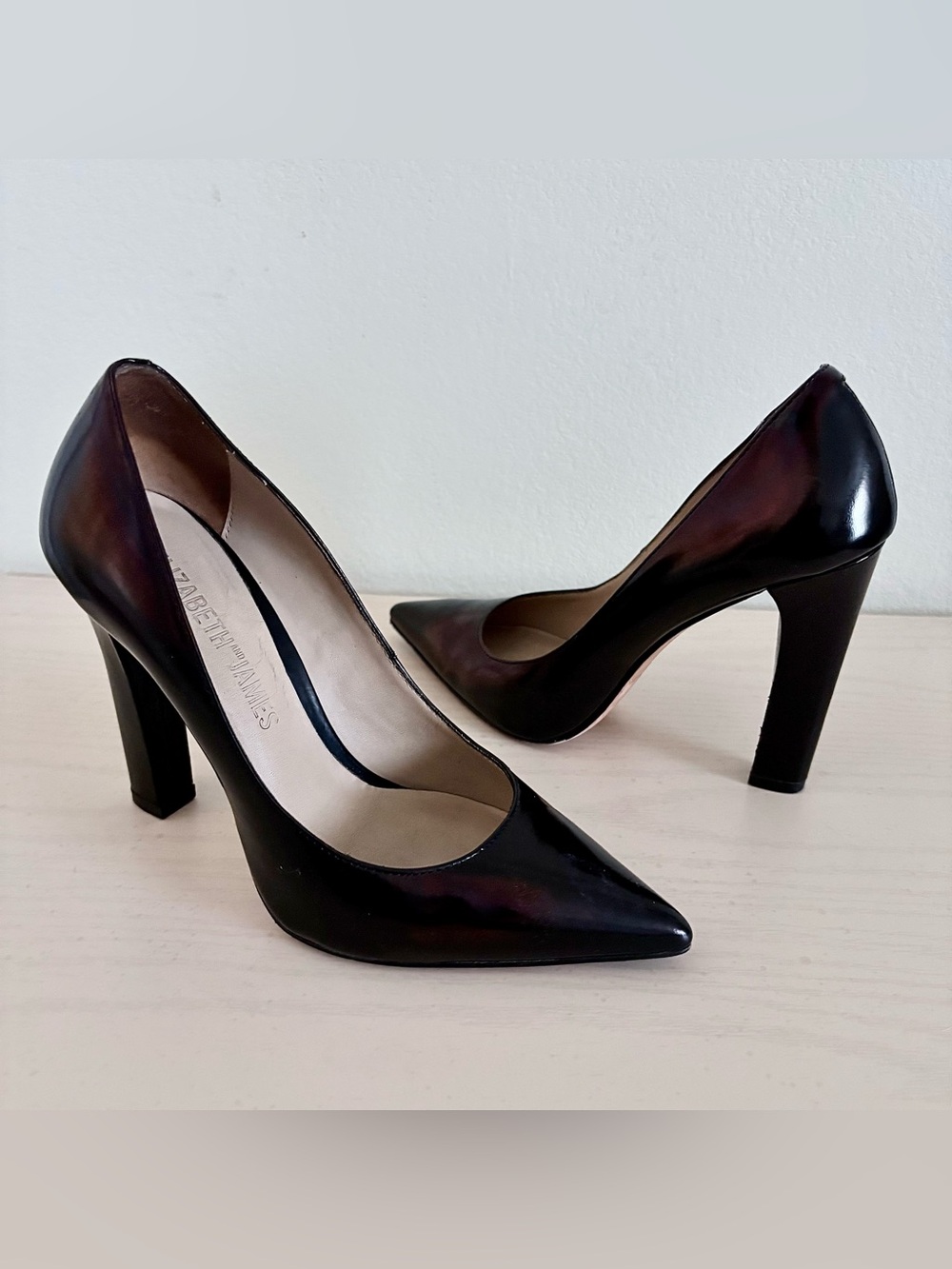 Elizabeth and James VERO CUCIO black leather pumps‎ 4” block heel size 6.5 Italy